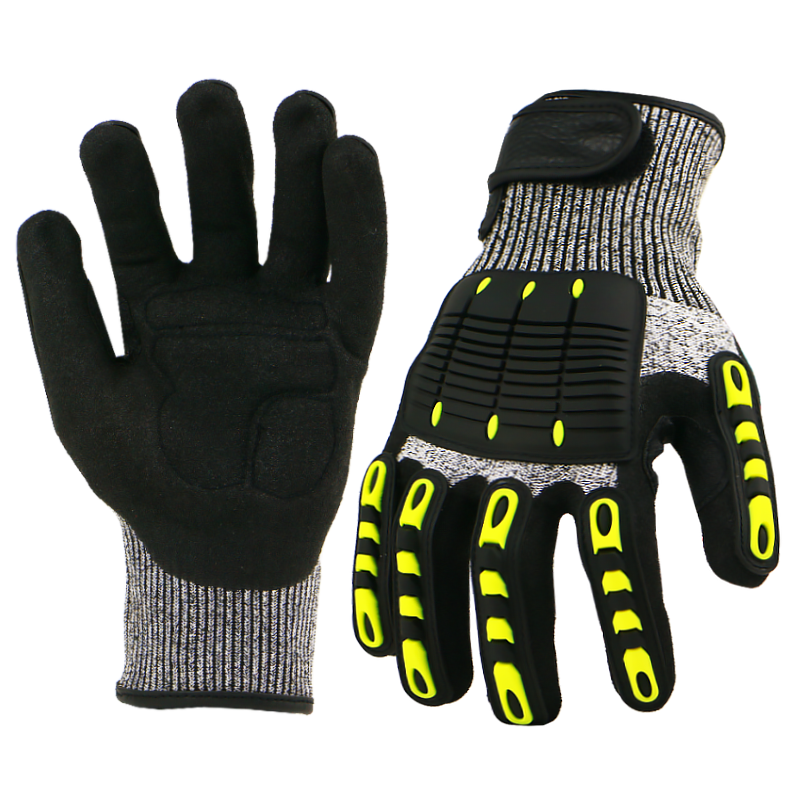 BSP D cut level sandy nitrile coated impact cut resistant gloves