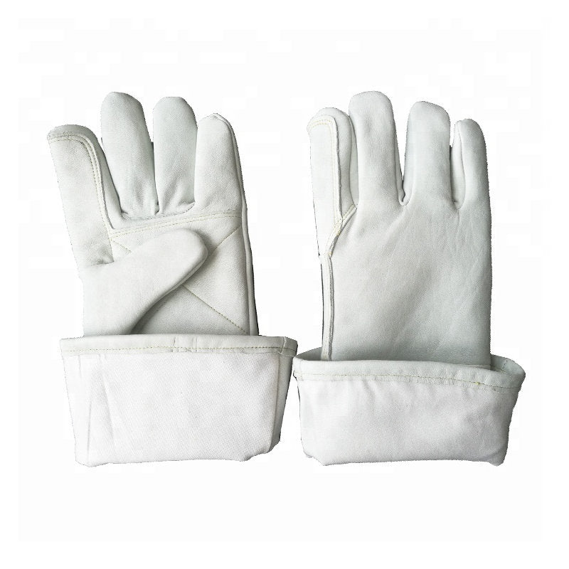 White Leather Industrial Abrasion Welding Long Gloves