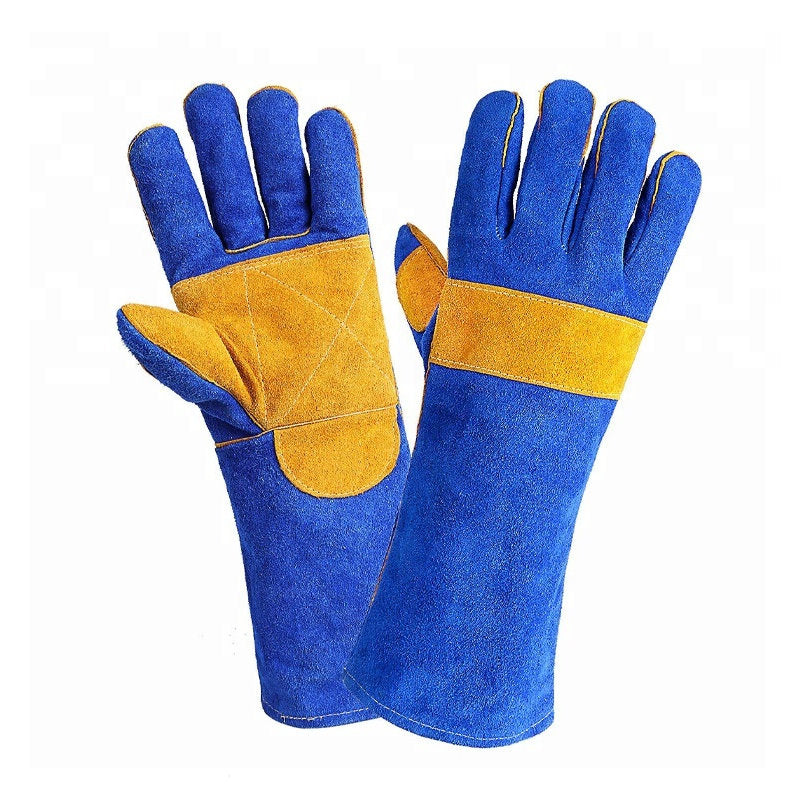 Men's Long Welding Gloves Sapphire blue Leather Glove